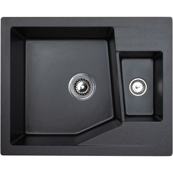 Crni dvostruki granitni sudoper PRIMA DUO za ormar od 60 cm, sa sifonom