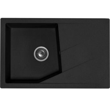 Črno enojno granitno korito z odcejalnikom PRIMA za omarico od 50 cm, s sifonom