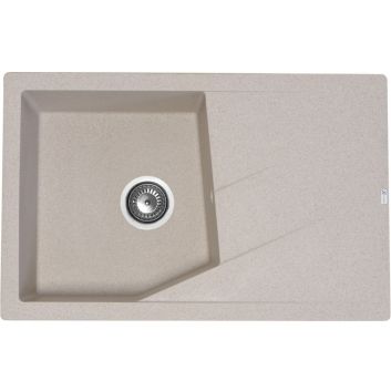 Bež jednostruki granitni sudoper PRIMA s ocjednom plohom za ormar od 50 cm, sa sifonom