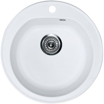Bijeli okrugli granitni sudoper LUNA za ormar od 50 cm, sa sifonom