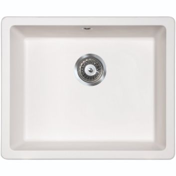 Bijeli podgradni granitni sudoper SOLO za ormar od 60 cm, sa sifonom