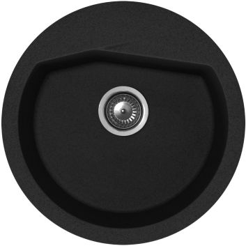 Crni okrugli granitni sudoper LUNA X za ormar od 50 cm, sa sifonom