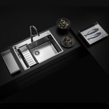 Enojno inox kuhinjsko korito 440×510 mm, vsadna ali ploska vgradnja v omarice od 50 cm, SatinPlus površina, 20 cm globina – TASCA ASOLO 40 – glavna fotografija
